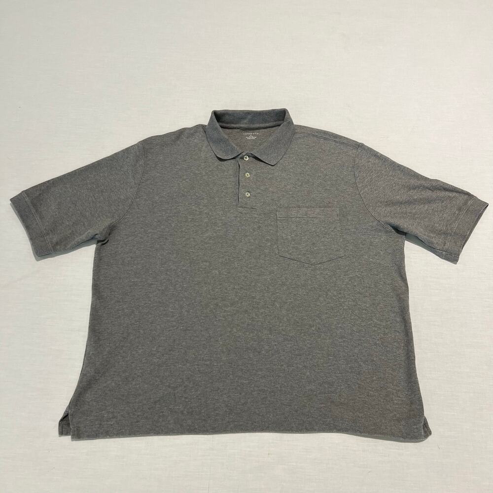 Lands End Polo Shirt Gray Pima Cotton Short Sleeve Front Pocket Sz L